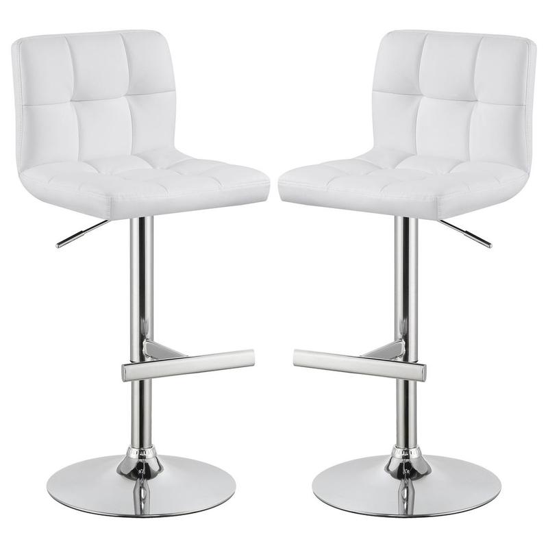 Lenny Upholstered Adjustable Bar Stool White (Set of 2)