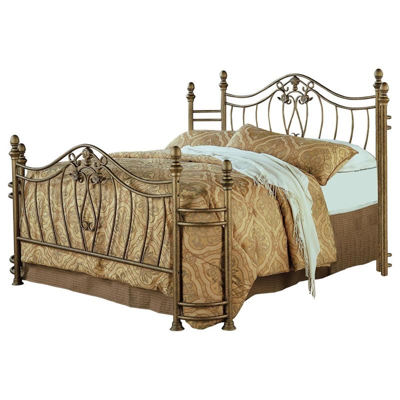 Sydney Metal Queen Open Frame Bed Antique Brushed Gold
