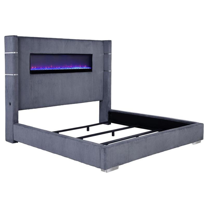 Tisdall 67-inch Upholstered Eastern King Fireplace Bed Grey