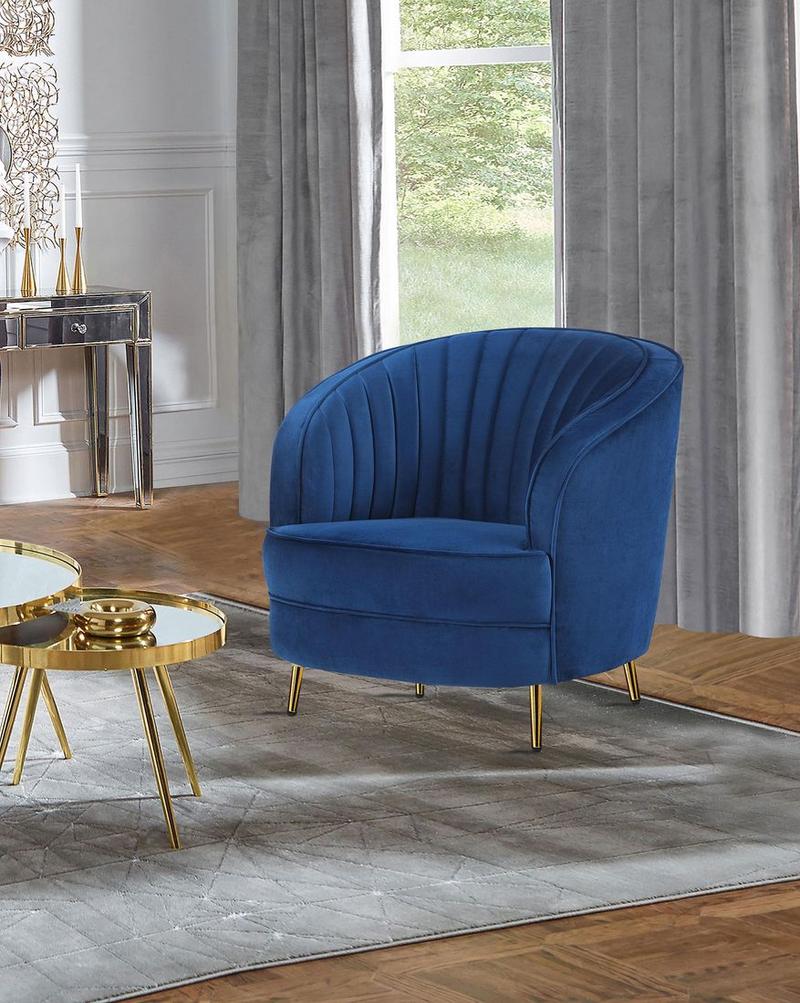 Sophia Upholstered Channel Tufted Barrel Accent Chair Blue