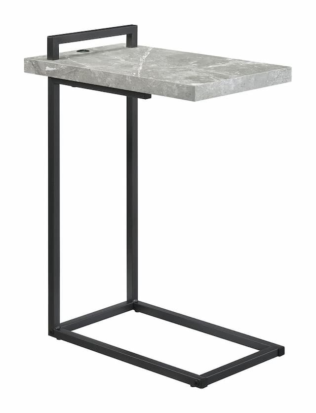 Maxwell C-shaped Side Table USB Charging Grey Faux Marble