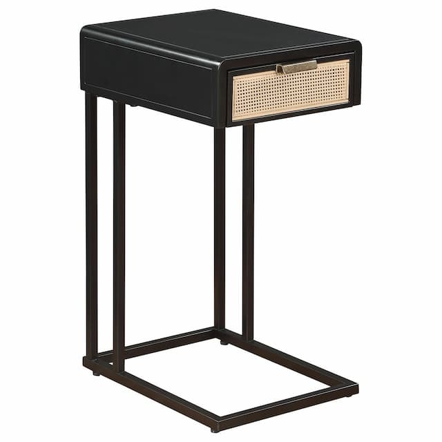 Lanewood 1-drawer Radio Weave Cane Metal Side Table Black