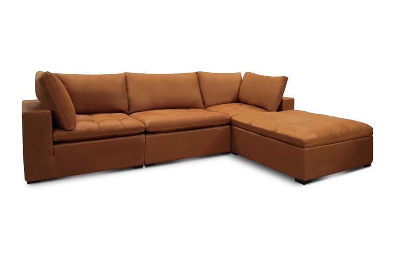 Nirvana 100% Top Grain Leather Modular Sectional, 4 Piece, Napa Maple