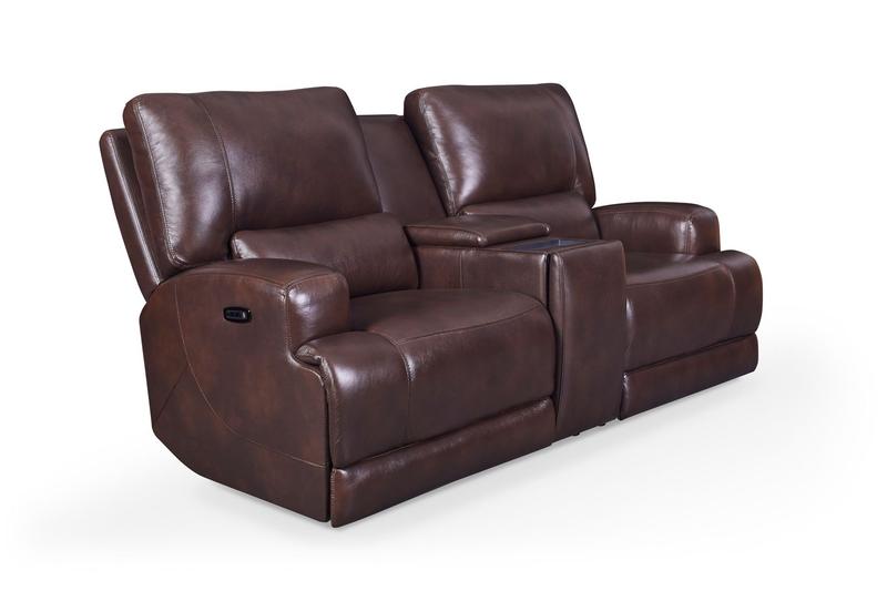 Tahoe Dual Power Console Zero Gravity Leather Loveseat, Coffee