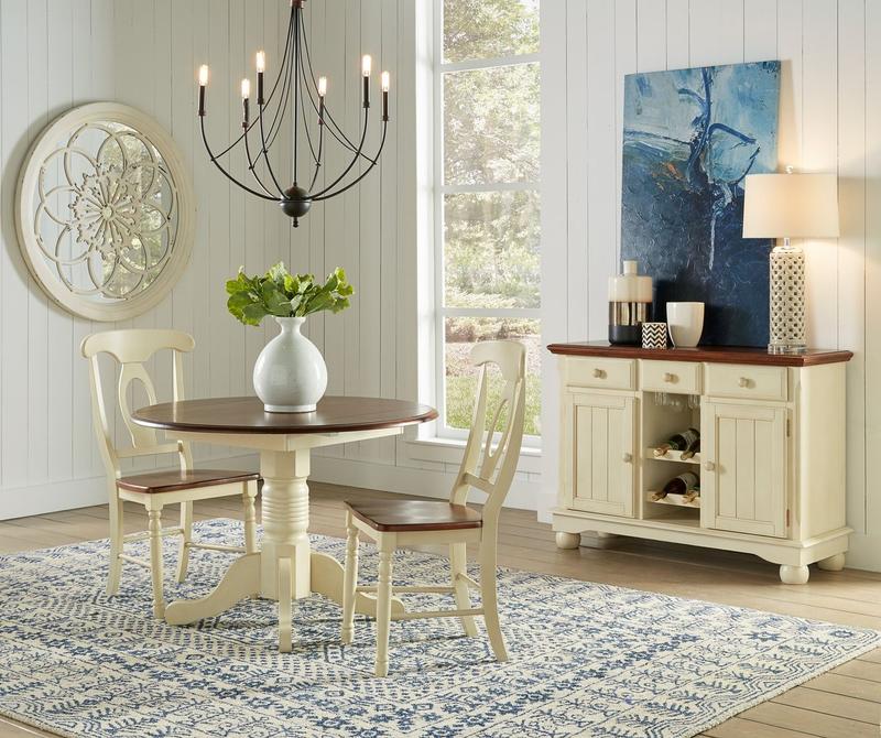 British Isles 26" - 42" Round Double Drop-Leaf Dining Table, Merlot-Buttermilk Finish