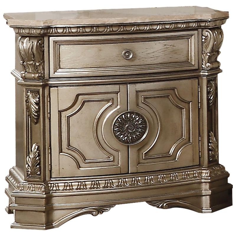 Northville Antique Silver Nightstand W/Marble Top