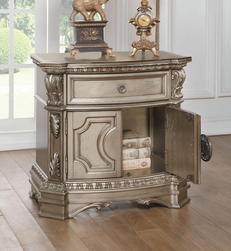 Northville Antique Silver Nightstand W/Wooden Top