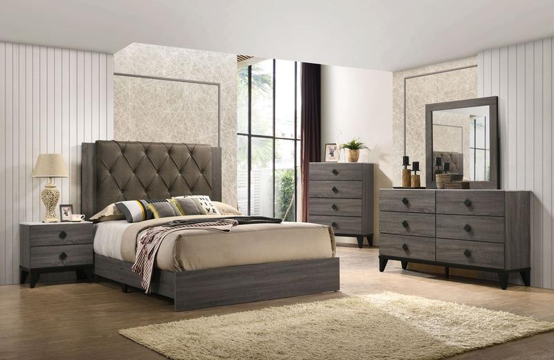 Avantika Fabric & Rustic Gray Oak Ek Bed