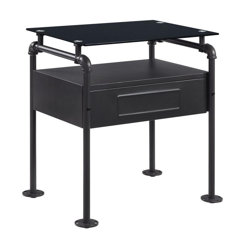 Nicipolis Glass & Sandy Gray Nightstand