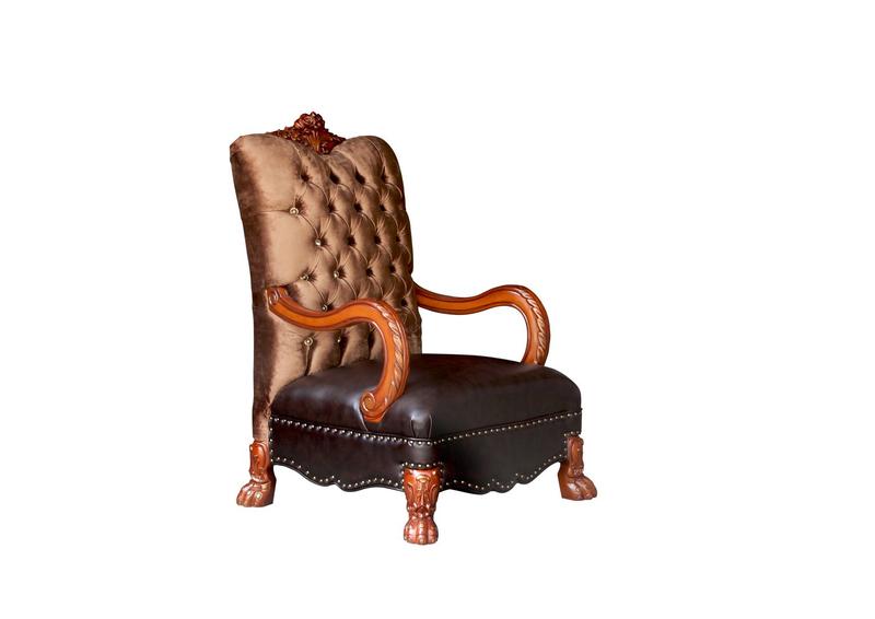 Dresden Golden Brown Velvet & Cherry Oak Chair W/Pillow