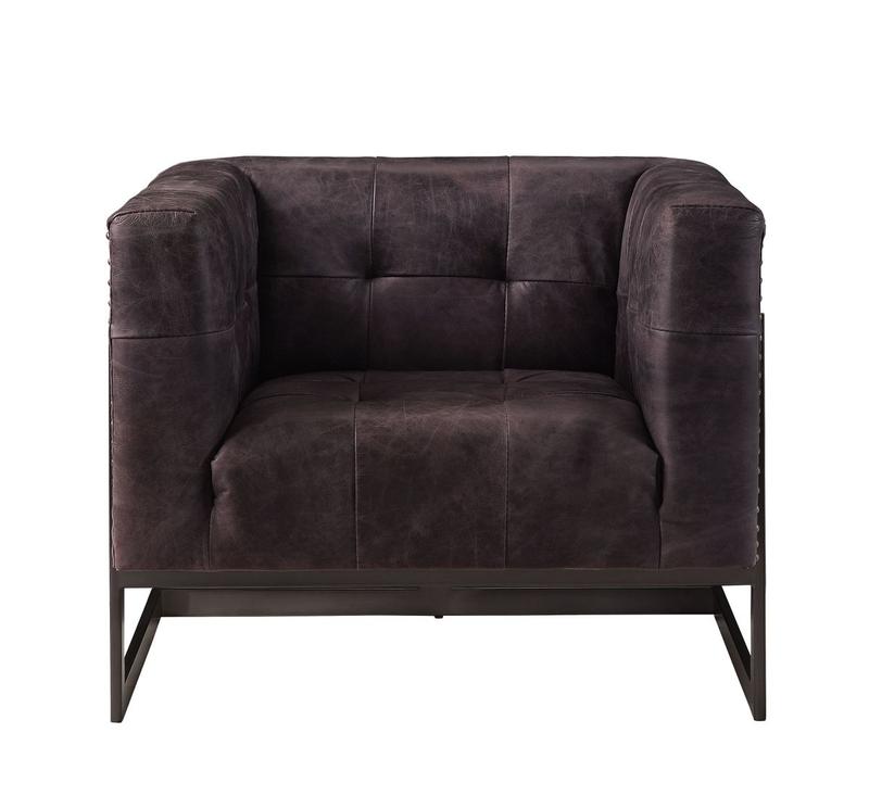 Sagat Antique Ebony Top Grain Leather & Rustic Oak Accent Chair