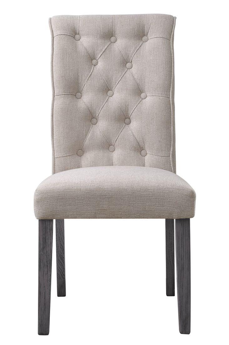 Yabeina Beige Linen & Gray Finish Side Chair (Set-2)