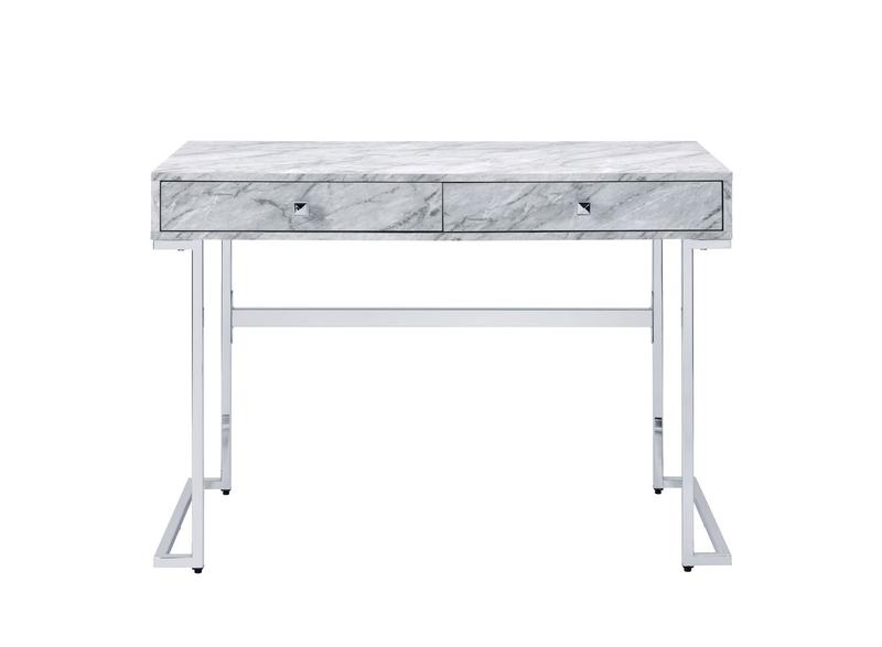 Tigress White Engineered Stone Top & Chrome Finish Writing Desk