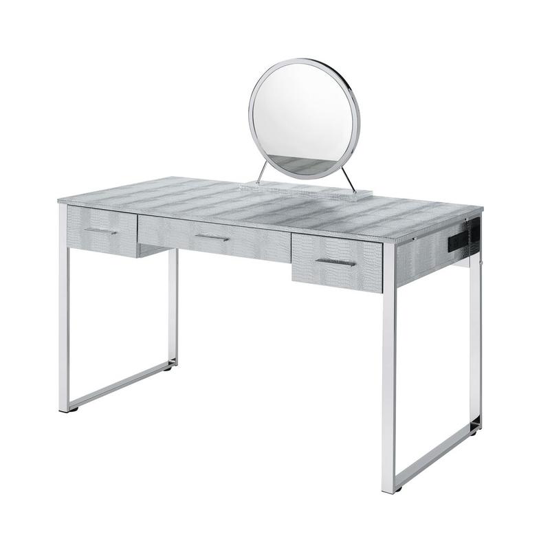 Myles Antique White & Chrome Finish Vanity Set W/USB