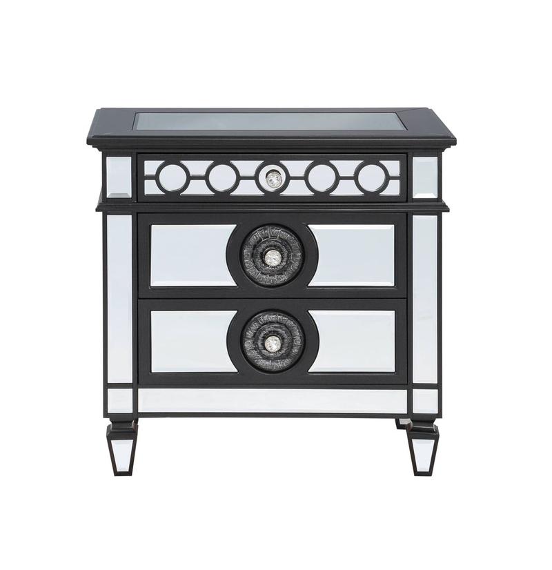 Varian II Mirrored, Black & Sliver Finish Nightstand