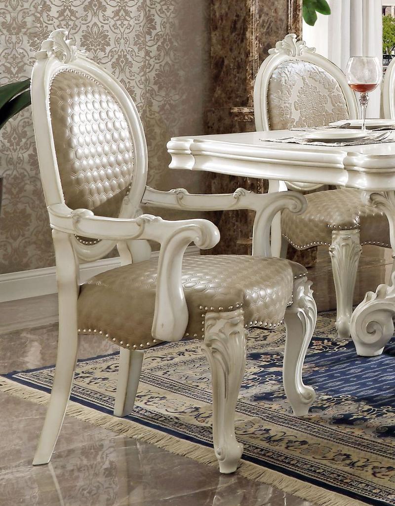 Versailles Synthetic Leather & Bone White Finsih Arm Chair (Set-2)
