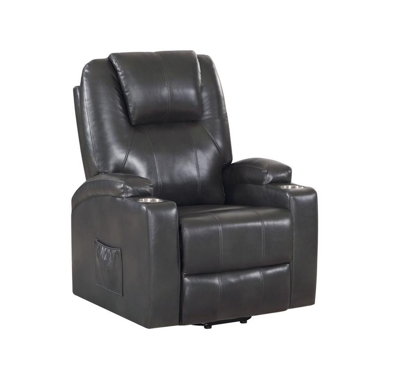 Evander Gunmetal Leather Aire Power Recliner W/Lift  & Massage