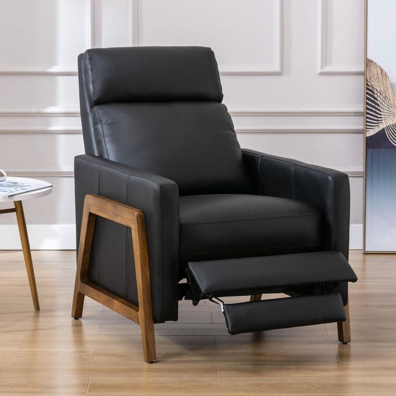 Reed Leather Push Back Recliner - Black