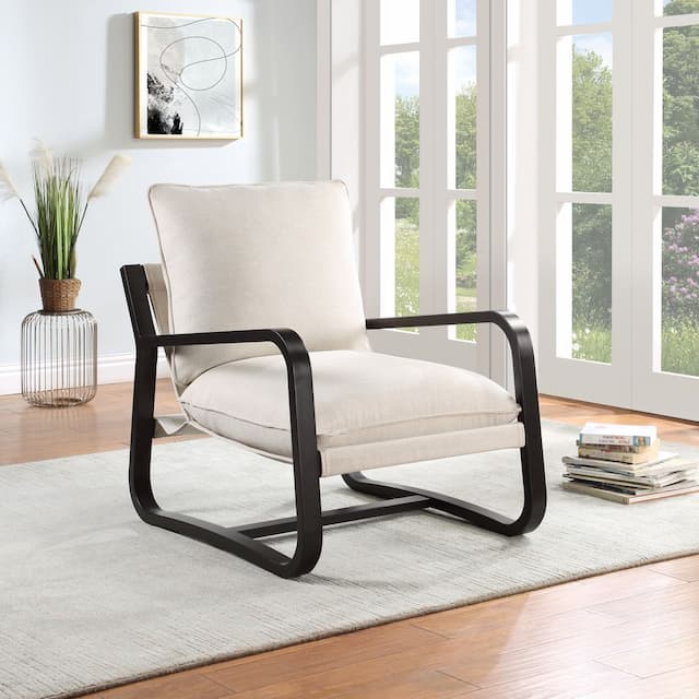 Barcelona Sling Chair Upholstered in Oatmeal Fabric with Metal Frame