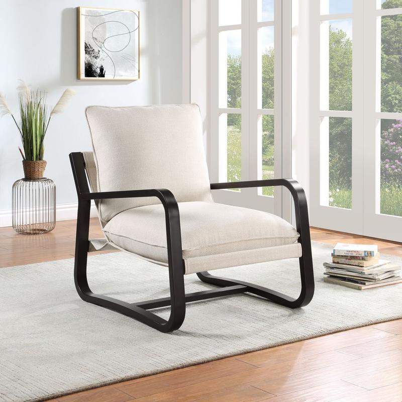 Barcelona Sling Chair Upholstered in Oatmeal Fabric with Metal Frame