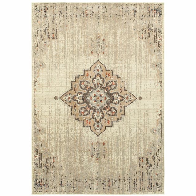 Pasha 072J2 Ivory/ Brown Indoor Area Rug - 9'10" x 12'10"