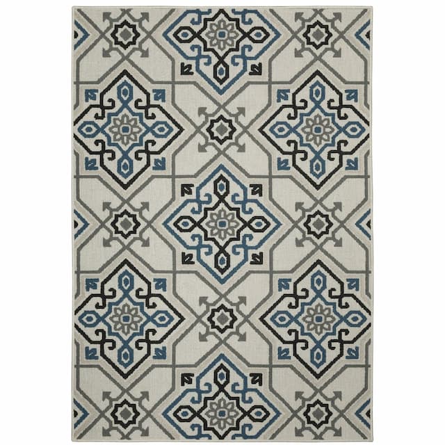 Torrey 004Y1 Light Grey/ Blue Indoor/Outdoor Area Rug - 1'10" x 3'9"