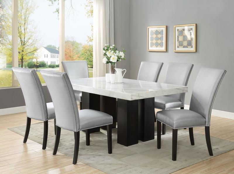 Camila Rectangle Dining Set 7pc - Silver Chairs