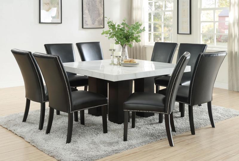Camila Square Dining Set 9pc - Black Chairs