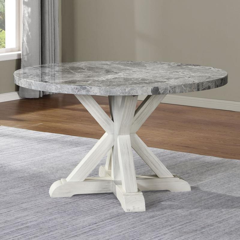 Canova 52-Inch Round Gray Marble Top Dining Table