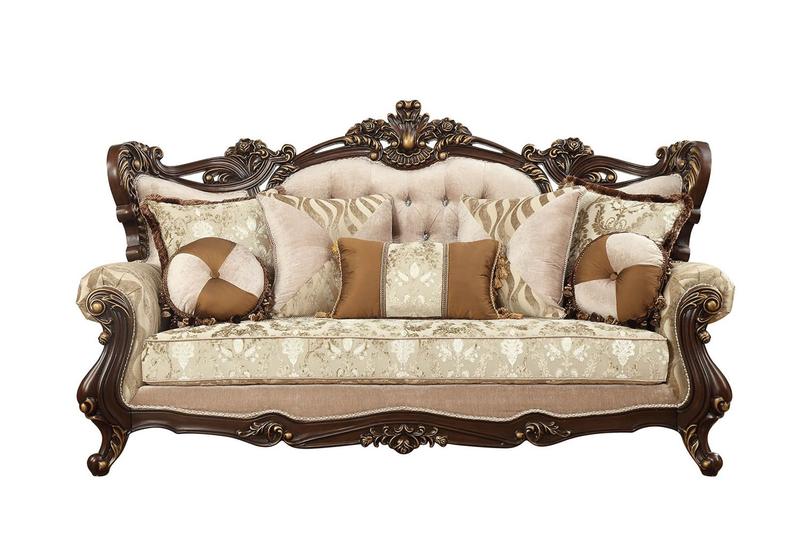 Shalisa Fabric & Walnut Sofa W/7 Pillows(Same Lv01585)