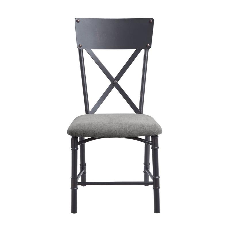 Edina Gray Fabric, Oak & Sandy Black Finish Side Chair (Set-2)