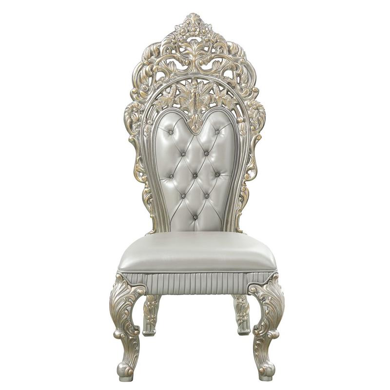 Sandoval Beige Synthetic Leather & Champagne Finish Side Chair (Set-2)