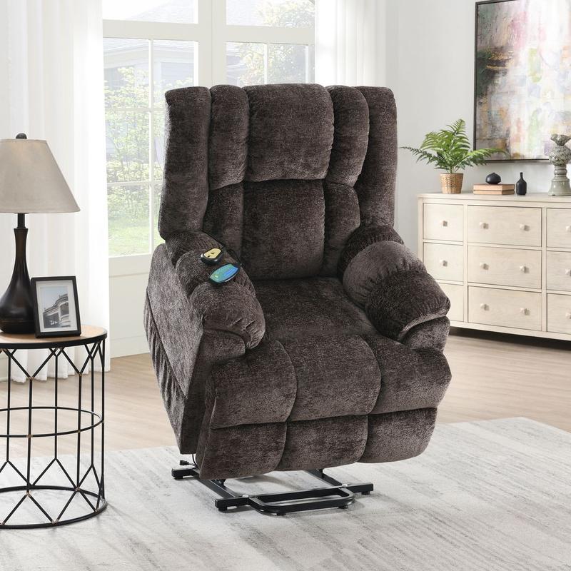 Pacay Brown Velvet Power Recliner W/Lift & Heating & Massage