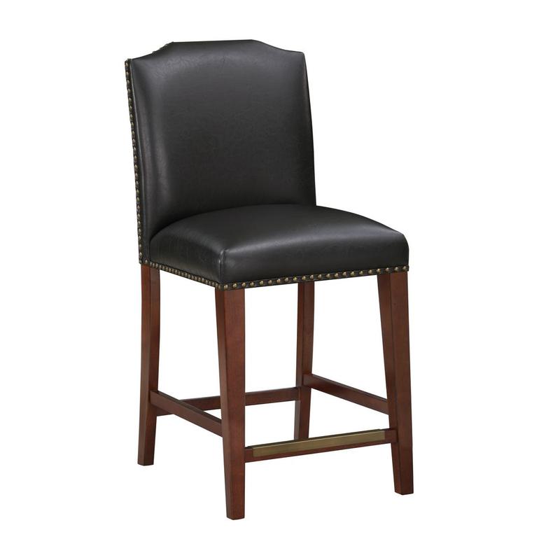 Bristol Stationary Brown Faux Leather Counter Stool with Nail Heads