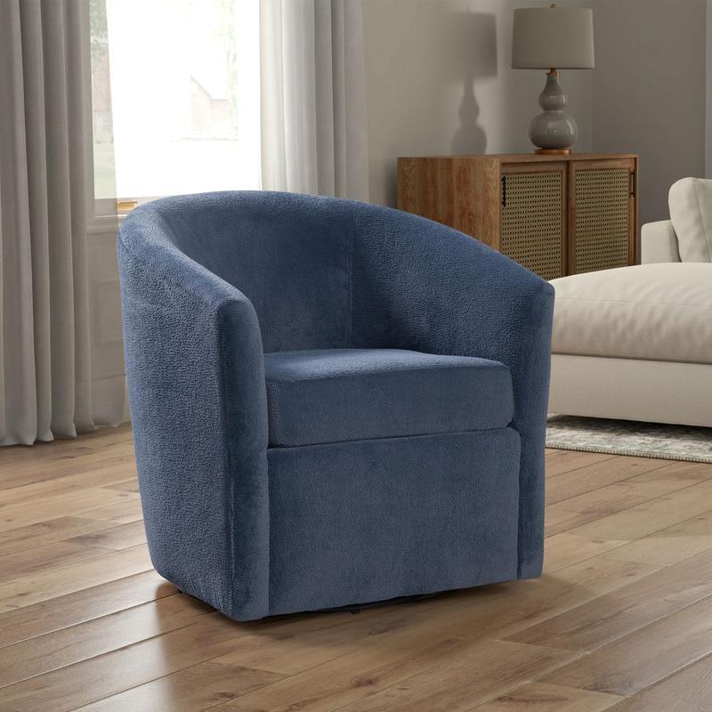 Odessa Barrel Style Swivel Accent chair in Navy Performance Fabric