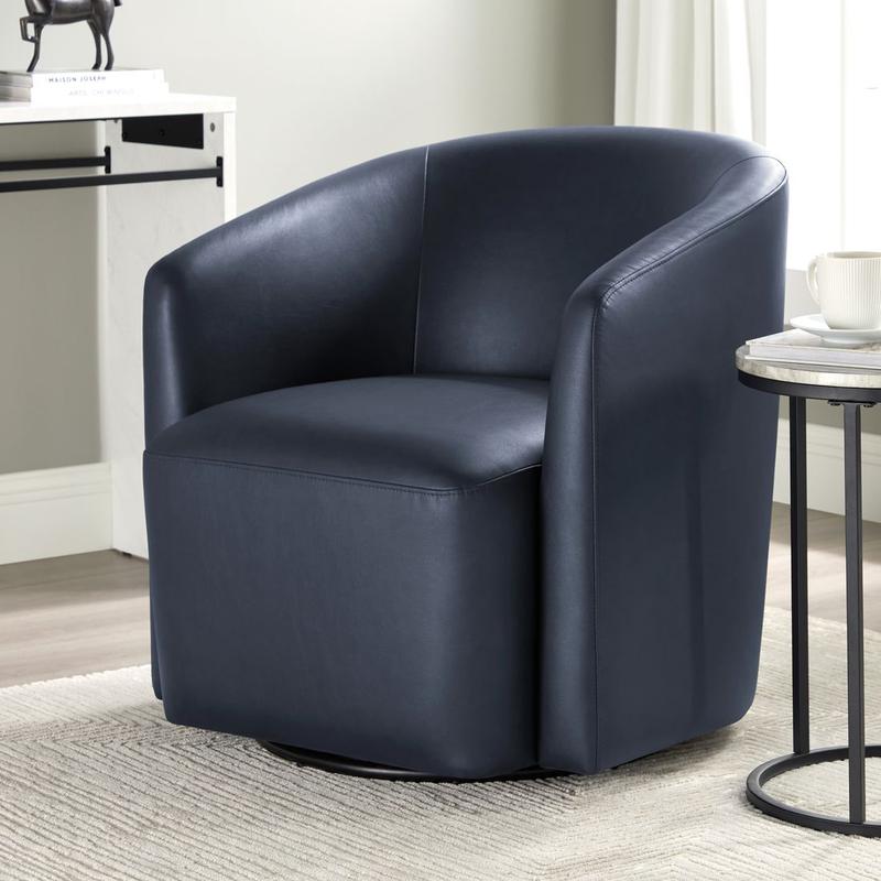 Amhurst Midnight Blue Faux Leather Swivel Barrel Chair