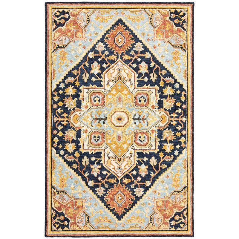 Alfresco 28408 Navy/ Rust Hand-crafted Wool Area Rug - 3'6" x 5'6"