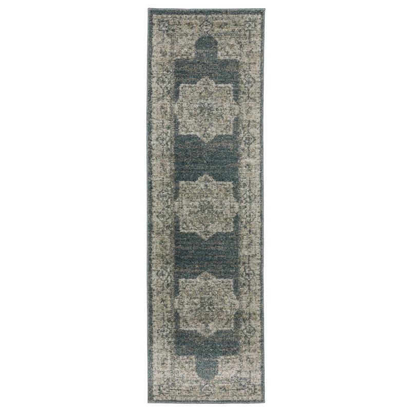 Alton 5501B Blue/ Beige Indoor Area Rug - 2'3" x 7'6"