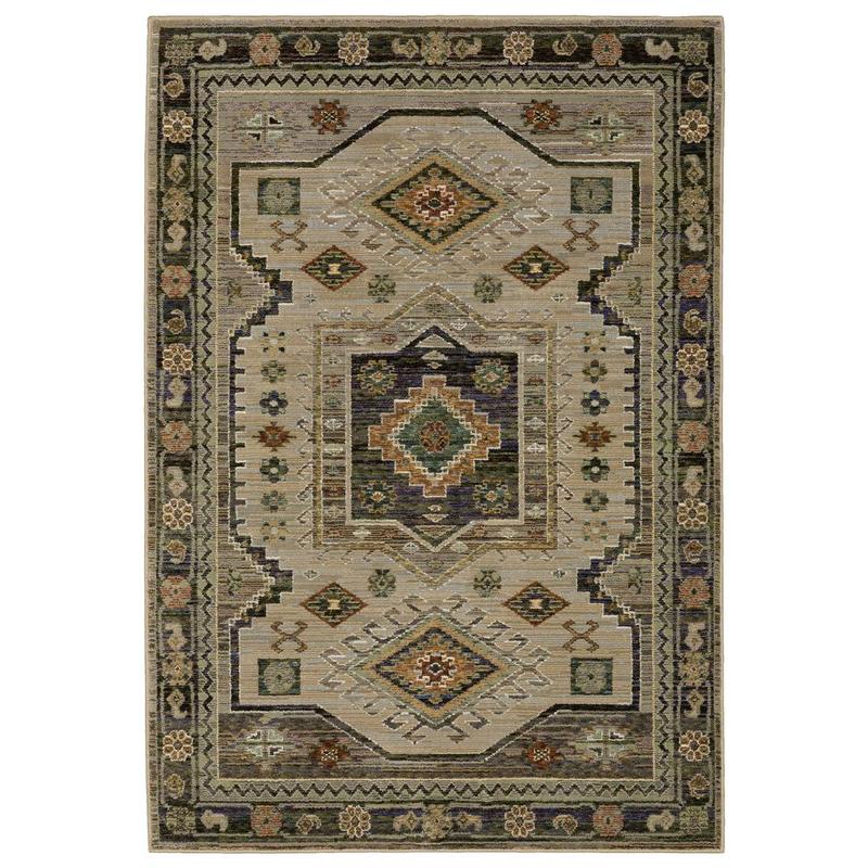 Andorra 2442D Grey/ Green Indoor Area Rug - 1'10" x 3'2"