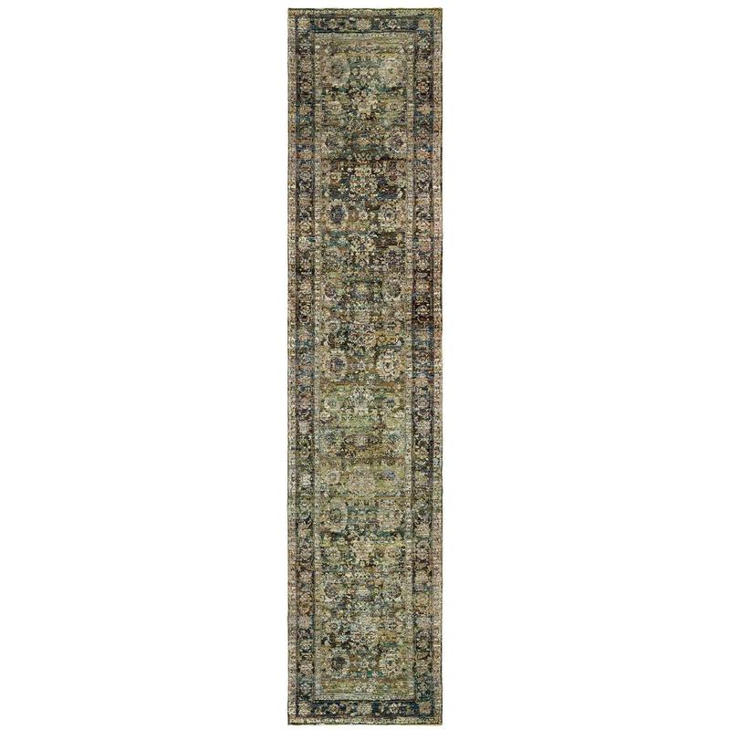 Andorra 7125C Green/ Brown Indoor Area Rug - 2'6" x 12'