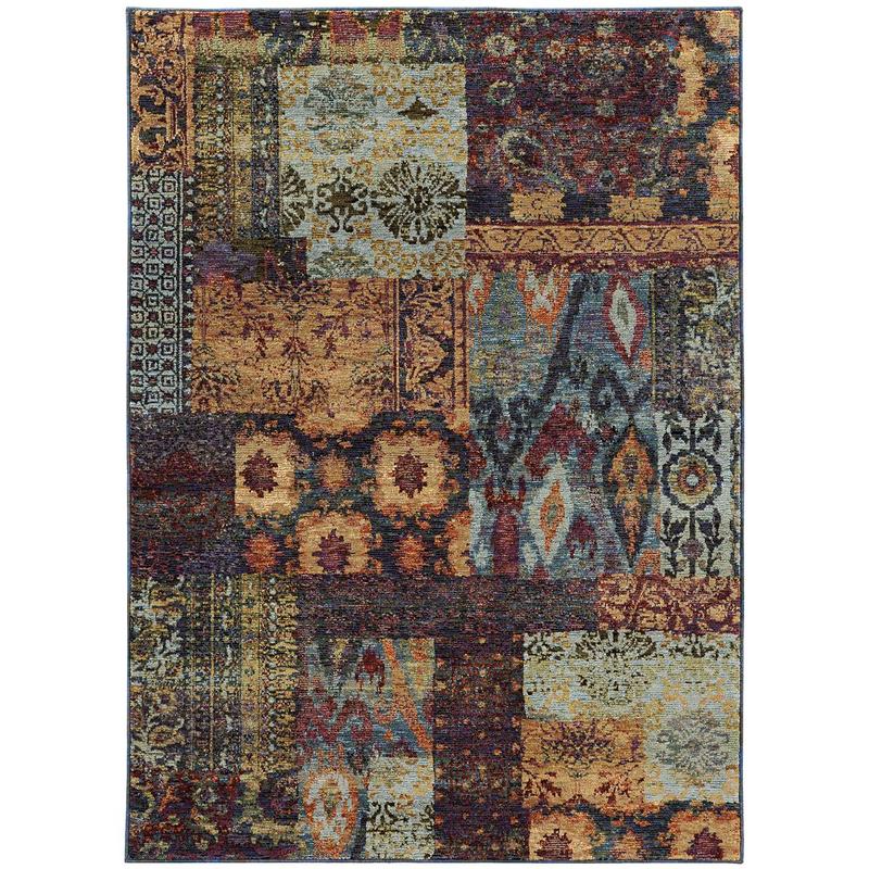Andorra 7137A Gold/ Blue Indoor Area Rug - 1'10" x 3'2"