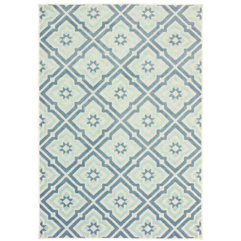 Barbados 1801H Blue/ Ivory Indoor/Outdoor Area Rug - 9'10" x 12'10"