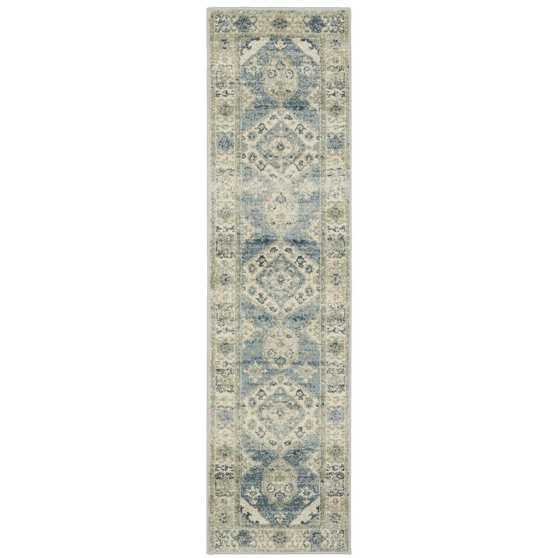 Branson BR03A Blue/ Grey Indoor Area Rug - 1'10" x 7'3"