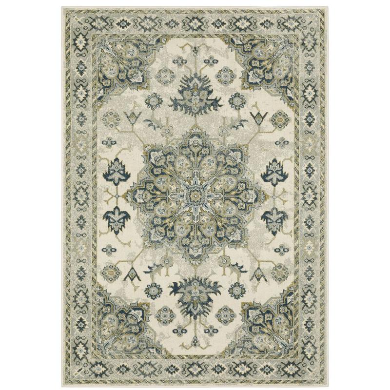 Branson BR04B Ivory/ Blue Indoor Area Rug - 5'3" x 7'3"