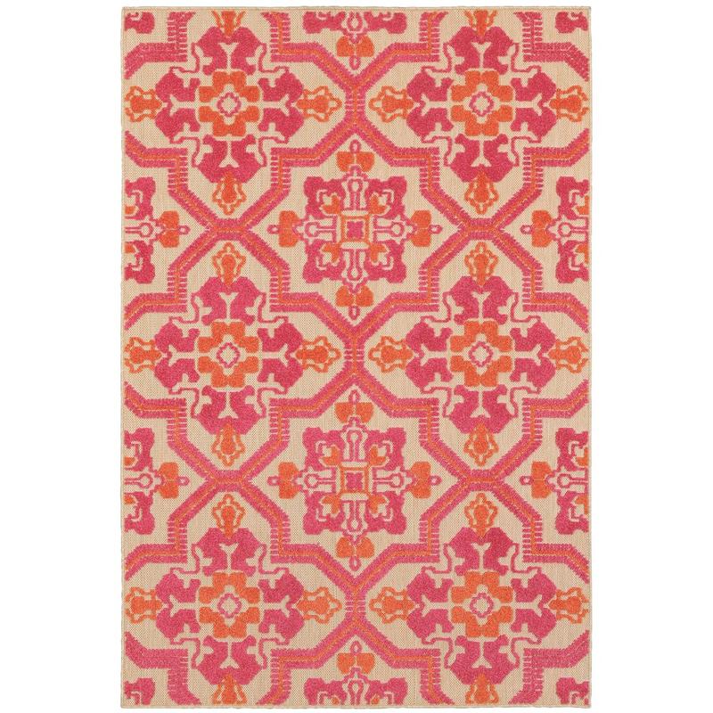 Cayman 2541V Sand/ Pink Indoor/Outdoor Area Rug - 5'3" x 7'6"