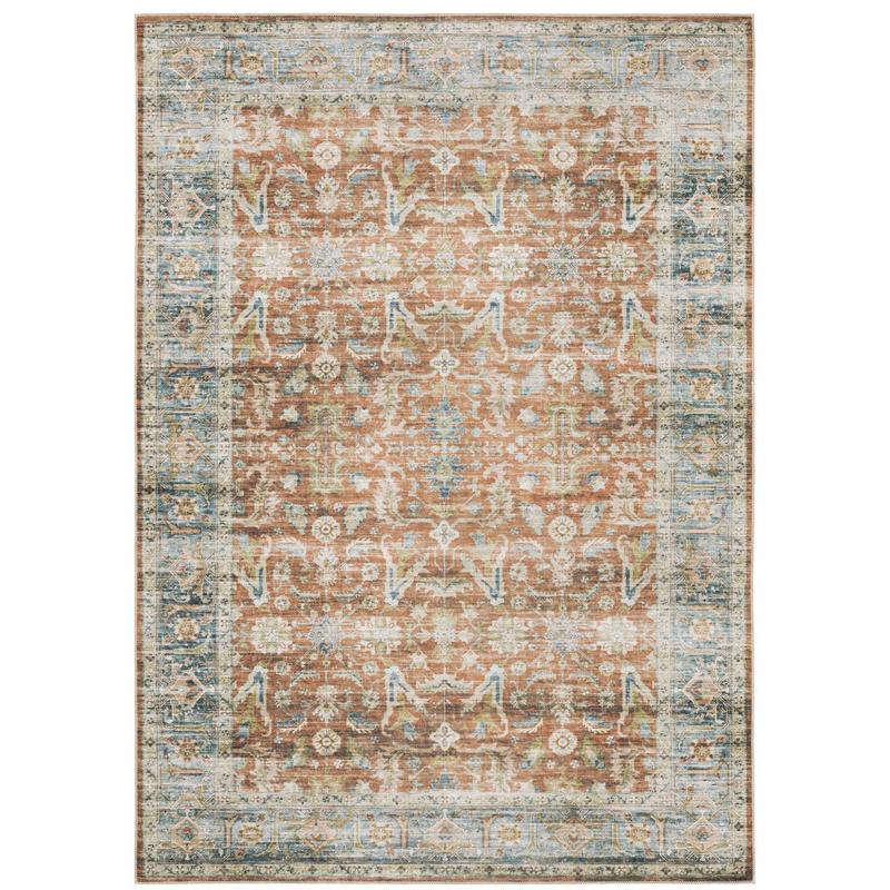 Charleston CHA04 Rust/ Blue Machine Washable Indoor Area Rug - 2' x 3'