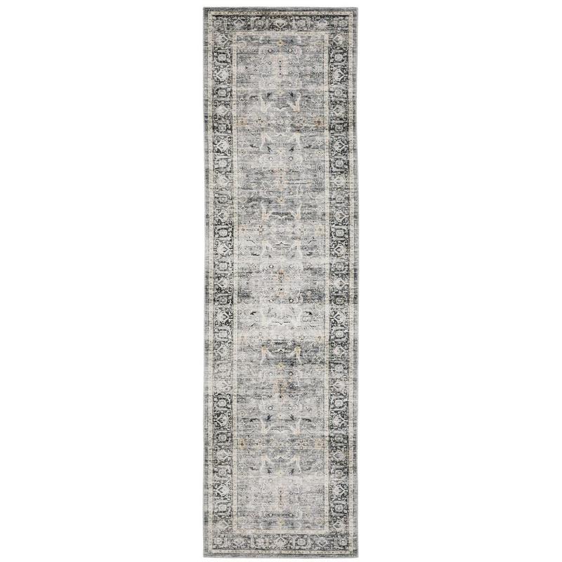 Charleston CHA07 Charcoal/ Grey Machine Washable Indoor Area Rug - 2' x 8'