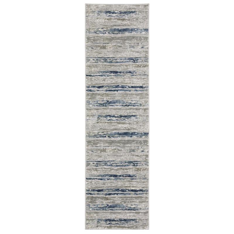 Easton 012E3 Grey/ Blue Indoor Area Rug - 2'3" x 7'6"