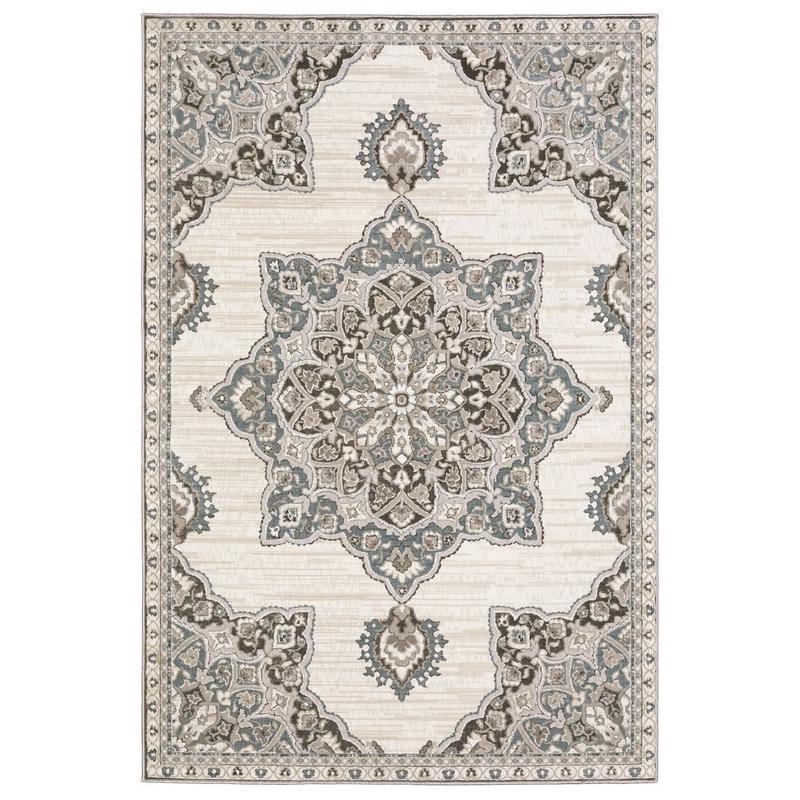 Ellington ELL01 Ivory/ Blue Indoor Area Rug - 3'10" x 5'5"