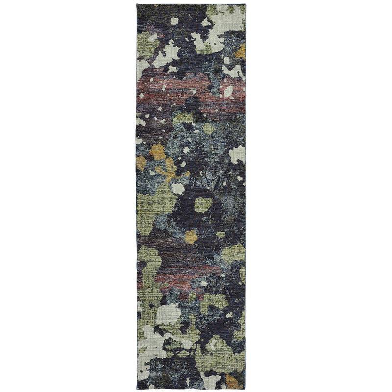 Evolution 8029A Navy/ Green Indoor Area Rug - 2'3" x 8'